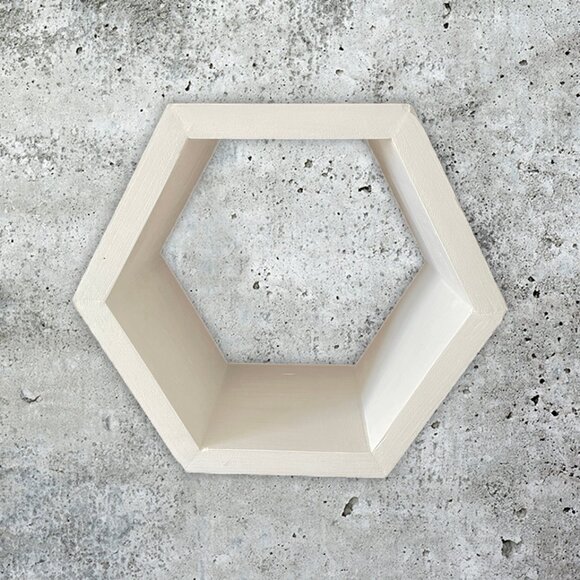 Whitewashed Hexagonal Shelf – Floating Wooden Wall Shelf – Rustic Home Decor - Picture 2 of 5